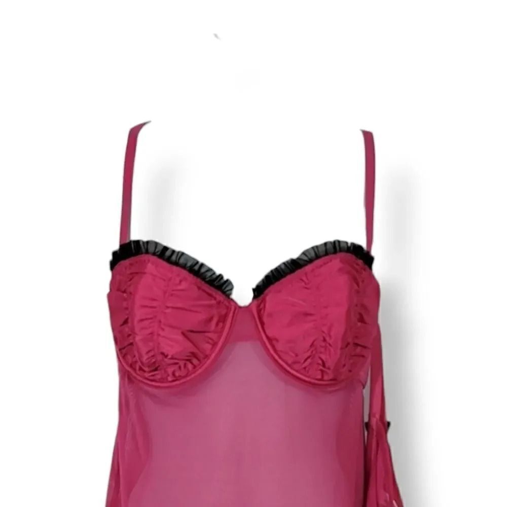 NEW Vintage Flora Follies 2PC Balconette Babydoll Chemise Nightie & Thong Size L - Picture 5 of 13